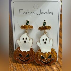 NIP Fashion Jewelry Ghost and Pumpkin Drop Pierced Earrings
